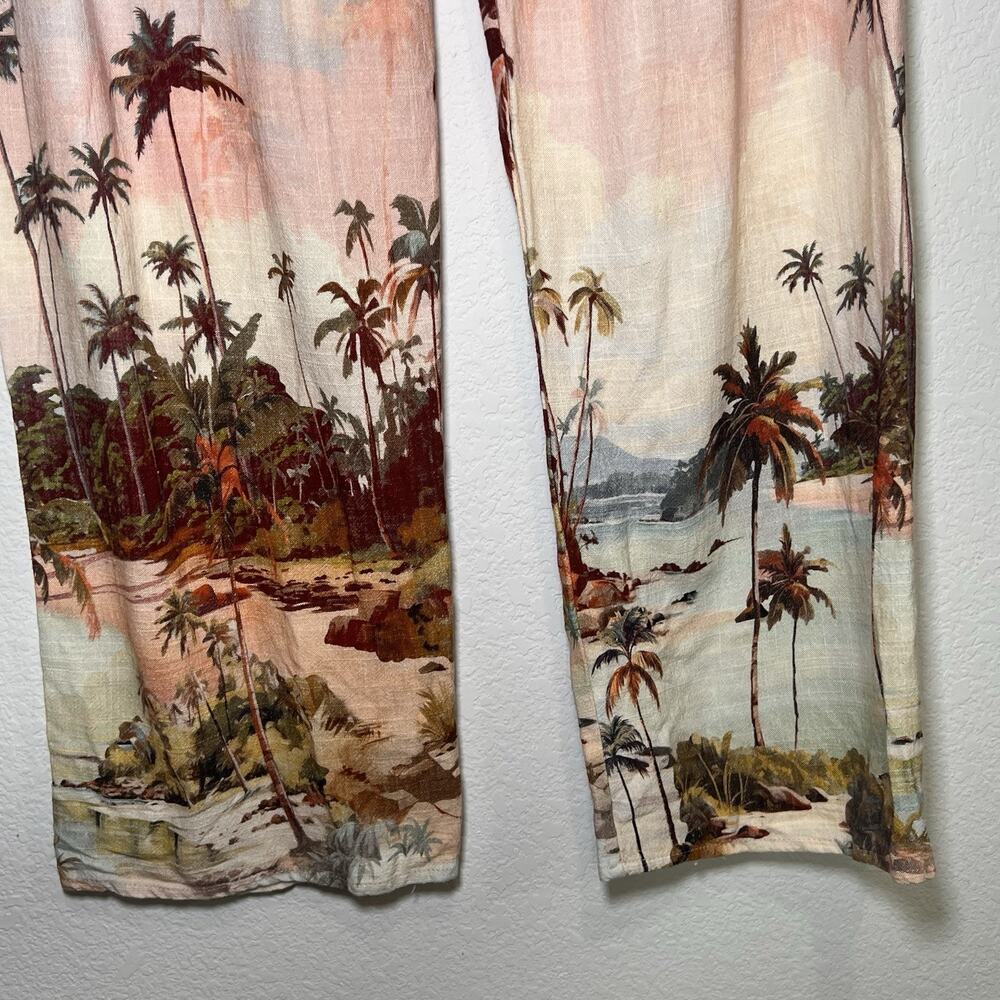 Label of Love Linen Blend Pants Size M Tropical Wide Leg Vacation Pastel Pull On - Picture 5 of 10